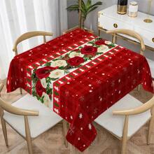1 pièce Nappe imperméable et résistante aux taches avec thème de Noël - Design à motif en treillis de rose et flocons de neige - Polyester sans froissage, parfait pour les repas intérieurs/extérieurs, les fêtes, les buffets, les mariages