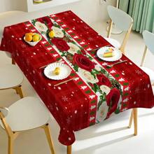 1 pièce Nappe imperméable et résistante aux taches avec thème de Noël - Design à motif en treillis de rose et flocons de neige - Polyester sans froissage, parfait pour les repas intérieurs/extérieurs, les fêtes, les buffets, les mariages
