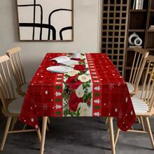 1 pièce Nappe imperméable et résistante aux taches avec thème de Noël - Design à motif en treillis de rose et flocons de neige - Polyester sans froissage, parfait pour les repas intérieurs/extérieurs, les fêtes, les buffets, les mariages