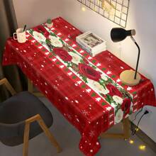 1 pièce Nappe imperméable et résistante aux taches avec thème de Noël - Design à motif en treillis de rose et flocons de neige - Polyester sans froissage, parfait pour les repas intérieurs/extérieurs, les fêtes, les buffets, les mariages