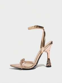 2024 European & American Summer Open Toe High Heels Shoes, Thin Strap One-Buckle Sexy High Heel Sandals For Women - Champagne - View 7