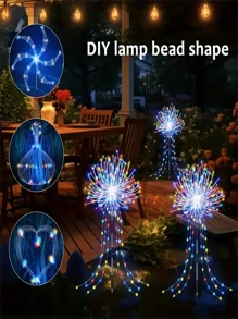 1个太阳能LED烟花灯，8种照明模式，花园草坪灯，路径灯，户外仙女灯，适用于花园、庭院、婚礼派对、万圣节和圣诞节装饰