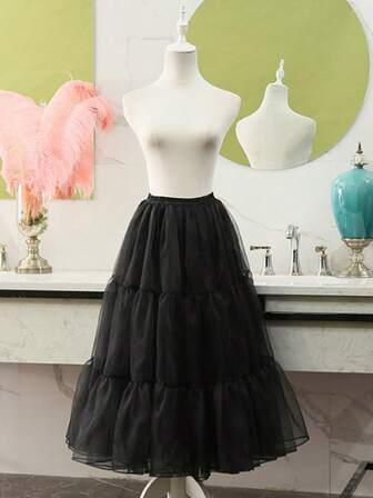 1pc Versatile Lolita Petticoat, Soft Tulle Long Lolita Skirt Crinoline, Soft Girl Skirt, Puff Hanfu Skirt, Cosplay For Halloween, Christmas, Lining Or Outerwear, Pink 80cm