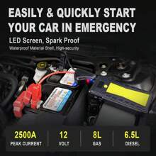 Jump Starter - 3 In 1 Car Battery Jump Starter - 2500A 12V 21000mAh Portable Charger, Jump Box, Battery Booster Pack With LCD Display (For 8L Gas/6.5L )