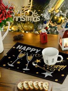 45cm * 30cm 2025 Chúc mừng năm mới Đen Vàng Tấm lót bàn Giáng sinh Mùa đông Ngày lễ, Thích hợp cho, Tiệc tùng, Sinh nhật, Nhà bếp, Trang trí phòng ăn - màu đen - Xem 4
