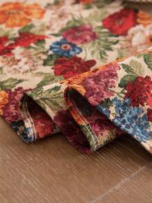 1 件彩色编织米粒底彩色花朵流苏桌旗，美式复古花卉桌布 - 米色 - 查看 4