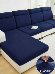 1 Stück einfarbiger Sofakissenbezug, modern minimalistischer elastischer Samt-Sofabezug aus Maisvelours, geeignet für Wohnzimmer, Zuhause - Marineblau - Übersicht 1