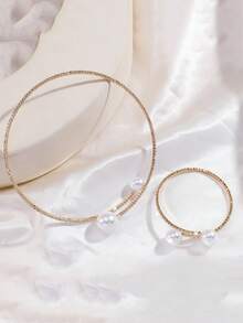 女士时尚百搭优雅水晶装饰手拿包链条单肩包，奢华珍珠项链手链 3 件套，适合派对、宴会 - 香檳色 - 查看 6