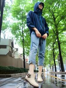 女士短靴，新款时尚可爱双色柔软舒适轻便户外雨天防水靴，易于清洁，白色平底靴，简约休闲年轻女士靴，成人园艺防水白靴，黑色短靴，防水防滑女士雨靴，户外雨季冬靴，防水工作鞋，女士橡胶鞋，女士雨鞋 - 白色 - 查看 4