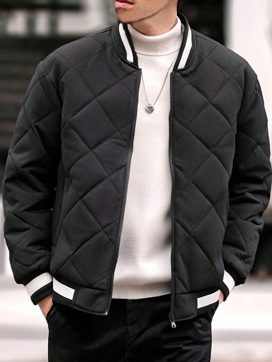 Tween-Jungen 1 Stück Stehkragen Einfarbig Lässig Locker Verdickt Thermo Gefüttert Sportjacke Mantel, Herbst/Winter