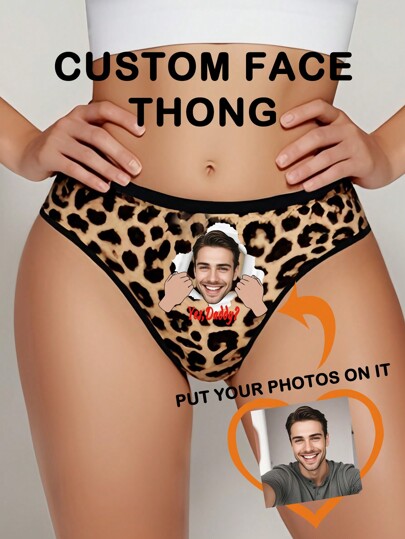 Customized 1pc Women's Sexy Low-Rise Funny Briefs With Boyfriend/Husband Portrait, Torn Gesture Print, Stretchy Butt-Lifting For Valentine's Day, Holiday And Love Events