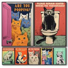 1 st Ben je aan het poepen Badkamerbord Grappige kattencitaten Poster Canvas Schilderij Cartoon Muurkunst Foto's Retro Toilet Huiskamer Decor Geen lijst
