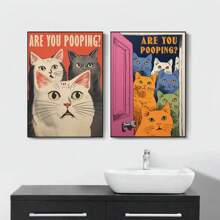 1 st Ben je aan het poepen Badkamerbord Grappige kattencitaten Poster Canvas Schilderij Cartoon Muurkunst Foto's Retro Toilet Huiskamer Decor Geen lijst
