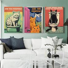 1 st Ben je aan het poepen Badkamerbord Grappige kattencitaten Poster Canvas Schilderij Cartoon Muurkunst Foto's Retro Toilet Huiskamer Decor Geen lijst