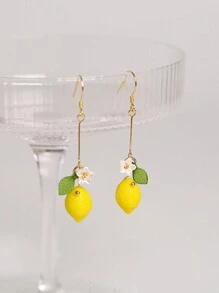 2 piezas Pendientes originales de gota con limón lindo y flor de resina para uso diario de la mujer, regalos para San Valentín, mamá, madre, Día de la Madre