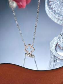 1pc S925 Sterling Silver Cubic Zirconia Hollow Clover Flower Necklace, Clavicle Chain, Fashion Accessory, Birthday/Valentine's Day/Anniversary Jewelry Gift Valentines - Silver - View 2