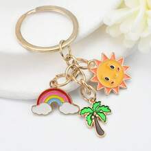 1 件套卡通时尚太阳彩虹和迷你棕榈树钥匙扣，多功能 DIY 迷你棕榈树彩虹组合吊坠，适合作为小礼物装饰 - 彩色 - 查看 2