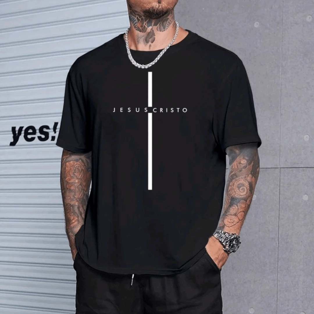 Men's Unisex T-Shirt 100% Cotton Mesh 30.1 Combed JS CRUZ - 黑色 - 查看 1