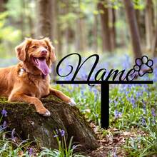 Cọc tưởng niệm thú cưng khắc theo yêu cầu - Đánh dấu mộ bằng kim loại phong cách cổ điển có in dấu chân chó/mèo, Đánh dấu ngoài trời cho thú cưng bị mất, Không cần pin, Hoàn hảo để trang trí nghĩa trang chó/mèo - màu đen - Xem 2