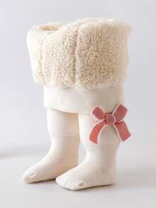 1 quần tất lông cừu cho trẻ em, quần tất nhung dày giữ ấm mùa đông màu trơn cho bé gái - trắng - Xem 5