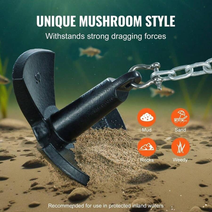 30 LBS River Anchor HeavyDuty Cast Iron & VinylCoated, Perfect For