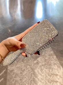 1pc Diamond Series (White Diamond) Fashionable Shiny Rhinestone Air Cushion Brush, Fluffy Curling Hair Volumizing Brush, Home Dry/Wet Anti-Static Massage Comb, Unique Massage Hair Brush, Large Size Fluffy Bangs Hair Brush For Women, Multi-Color Rhinestone, Birthday Party Holiday Gift, Diamond Decorative Art, Halloween, Thanksgiving, Christmas