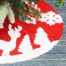 1 tấm váy cây thông Noel màu trắng bông, 1 tấm thảm cây thông Noel màu đỏ bông mềm mại, 1 tấm chăn cây thông Noel tròn, 1 tấm thảm bông tuyết màu trắng bông, thích hợp để trang trí ngày lễ Giáng sinh - Đỏ - Xem 7