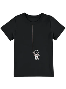 Women's Astronaut Baby Look T-Shirt - Tumblr Style / EXCLUSIVE LAUNCH - 黑色 - 查看 3