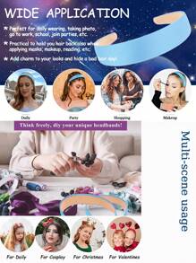 Ensemble de 3 bandeaux assortis de différents styles. Permet de coiffer les cheveux lors du lavage, d'arranger les cheveux abîmés pour un usage quotidien. Accessoires capillaires assortis pour les voyages, les tenues du Nouvel An et les fêtes. Accessoires capillaires assortis comme cadeau pour la Saint-Valentin. Bandeaux, serre-têtes, accessoires pour la tête - Bleu azur - Voir 4