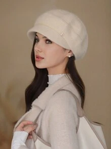 1 件装女士纯色贝雷帽，保暖防风，适合妈妈，时尚百搭兔毛针织帽，适合户外散步 - 彩色 - 查看 16