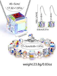 Nooxian Juego de joyas de collar de elementos de colgante de cristal de cubo de azúcar de 3 piezas (1 pieza), aretes (1 pieza) y pulsera (1 pieza) (cantidad de cuentas aleatorias)