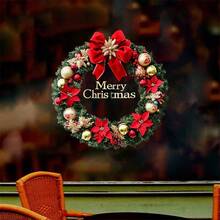 Miếng dán tường hình vòng hoa Giáng sinh có bướm, hoa đỏ, nơ để trang trí - nhiều màu - Xem 3