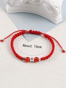 Bộ vòng tay dệt thủ công hạt chữ cái đơn giản tùy chỉnh, Tên, khẩu hiệu, địa điểm, ngày tùy chỉnh, thích hợp cho sinh nhật, ngày lễ tình nhân, lễ kỷ niệm, quà tặng cho bạn trai/bạn gái - Đỏ - Xem 2