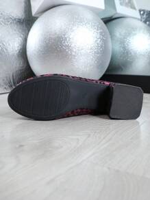 Lightweight Versatile Round Toe Leopard Print Mid Heel Party Shoes, Size 36-45