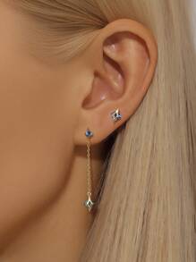 1Pair 925 Sterling Silver Plum Bossom Heart Four Leaf Clover Women Studs Cartilage Helix Piercing Fine Jewelry For Daily Wear Wedding Party Engagement Anniversary Valentine's Day - Gold - View 11