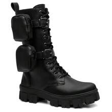 High-Top Long Boot With Removable Bag Tractor Sole Blogger Style - màu đen - Xem 1