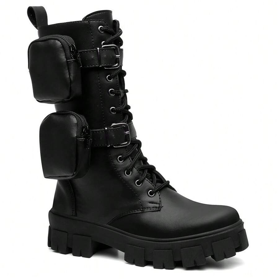 High-Top Long Boot With Removable Bag Tractor Sole Blogger Style - màu đen - Xem 1