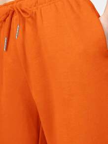 Women's Casual Joggers Sweatpants Solid Color Drawstring High Waist Wide Leg Trousers - Orange - View 6