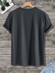 大码男式公牛图案休闲短袖 T 恤 - 灰色 - 查看 3