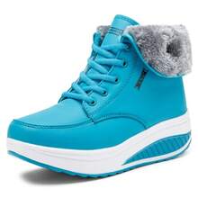 Hunky Platform Sneakers Warm Plush Lace Up Women Winter Shoes Ankle Boots Female Plus Velvet Swing Snow Boots - Blue - View 1