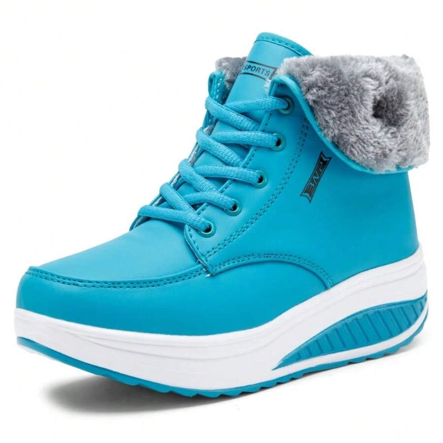 Hunky Platform Sneakers Warm Plush Lace Up Women Winter Shoes Ankle Boots Female Plus Velvet Swing Snow Boots - Blue - View 1