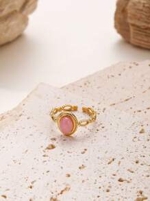 1 pieza Nuevo anillo de joyería con piedra natural chapado en oro de 18K, estilo bohemio, regalo para uso diario