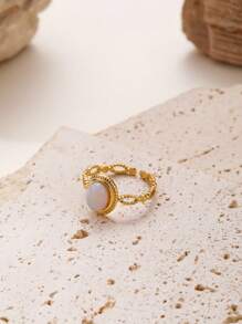 1 pieza Nuevo anillo de joyería con piedra natural chapado en oro de 18K, estilo bohemio, regalo para uso diario