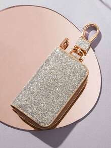 迷你汽车钥匙包，统一汽车钥匙收纳包，创意钥匙扣，PU 皮革汽车钥匙包，闪亮汽车钥匙保护套，安全拉链封口保护套，时尚腰袋汽车钥匙保护套，男女通用汽车钥匙包创意星空皮革钥匙扣 - 彩色 - 查看 7