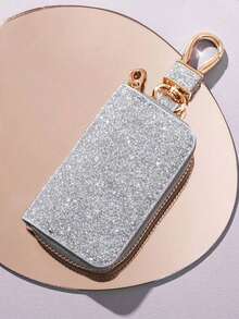 迷你汽车钥匙包，统一汽车钥匙收纳包，创意钥匙扣，PU 皮革汽车钥匙包，闪亮汽车钥匙保护套，安全拉链封口保护套，时尚腰袋汽车钥匙保护套，男女通用汽车钥匙包创意星空皮革钥匙扣 - 彩色 - 查看 9