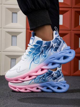 Men Fashion Gradient Versatile Casual Shoes Breathable Lightweight Mesh Sports Shoes With Herringbone Outsole