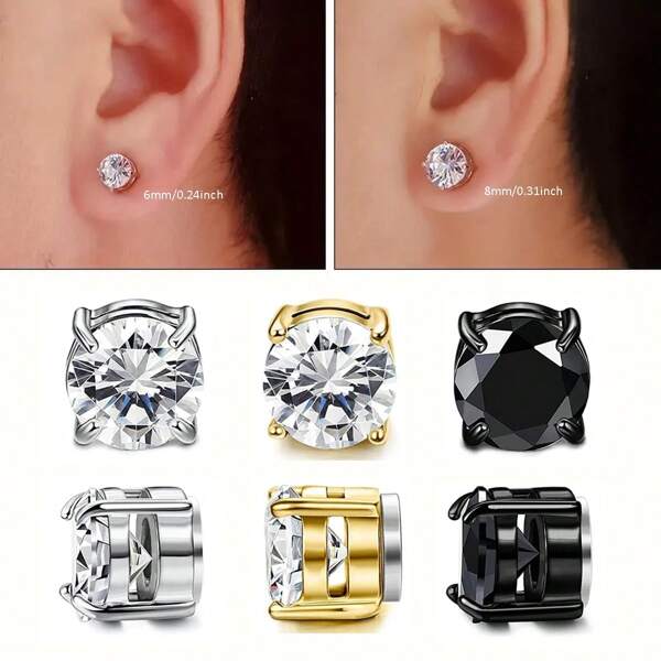 2 peças Brincos de clipe magnético de aço inoxidável da moda para mulheres e homens, brincos de pino com clipes de orelha magnéticos sem piercing, adequados para uso diário, acessórios de joias de decoração de pino de orelha 6 mm 8 mm