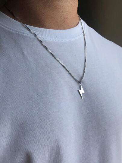 Collar de rayo de acero inoxidable para hombres - Regalo de estilo para hombre, collar de novio, cadena de eslabones - Accesorio unisex, regalo de Navidad, Año Nuevo, Día de San Valentín