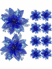 5 pièces de fleurs de Noël artificielles scintillantes, ornements d'arbre de Noël Joyeux Noël, fleurs de Noël artificielles, décoration du Nouvel An heureux, Noël