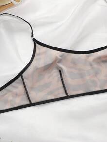 1 套女士撞色虎纹无钢圈吊带文胸和内衣套装 - 彩色 - 查看 5